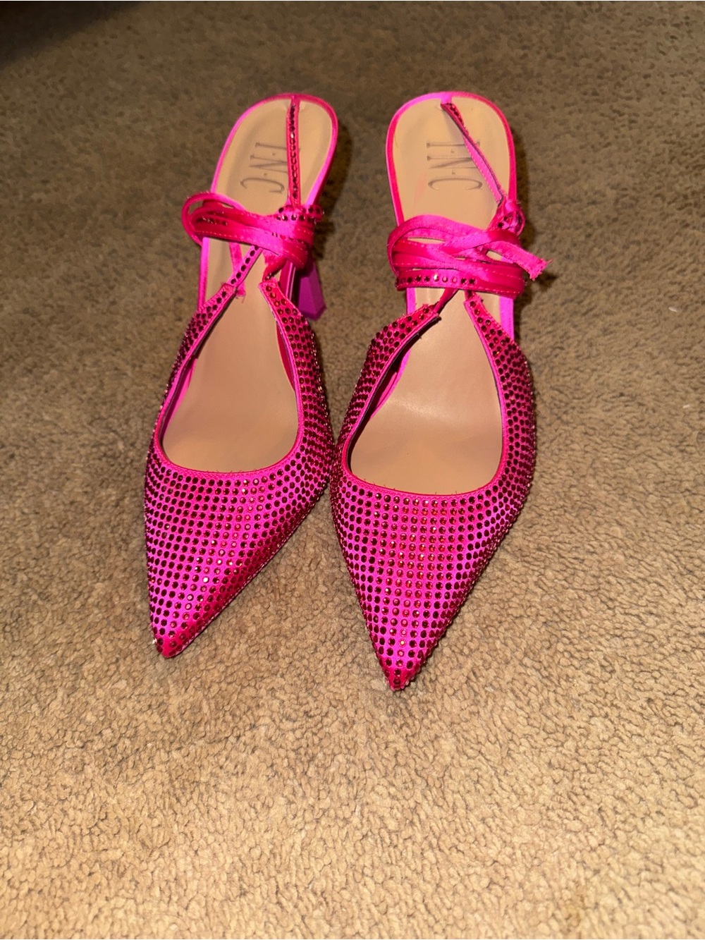 INC International Concepts Hot Pink Rhinestone Pointed Slingback Heels